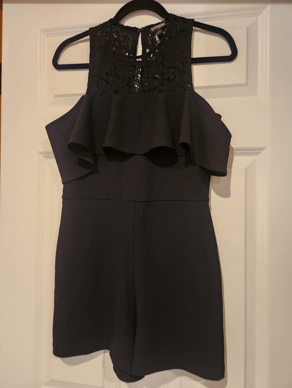 Express Black Lace Yoke Ruffle Romper